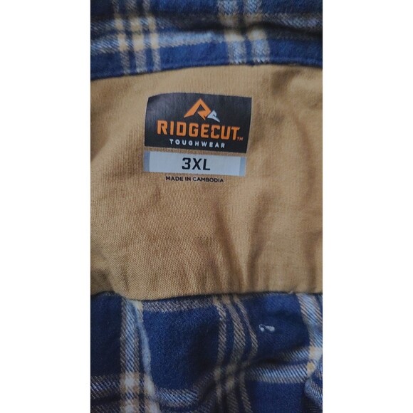 Ridgecut Toughwear Shirt 3XL Blue Plaid Heavy Flannel Button Up Long Sleeve - Picture 4 of 5